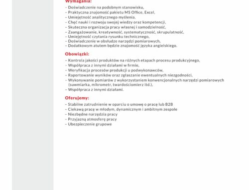 SPECJALISTA DS. KONROLI JAKOŚCI